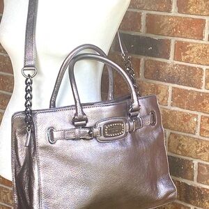 Gorgeous Michael Kors Hamilton jewel gunmetal leather tote bag